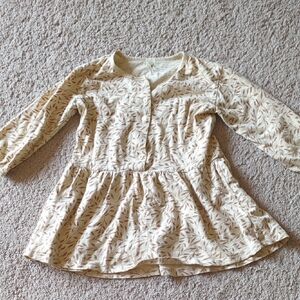 Cream and Tan Leaf Patterned Long Sleeve Top